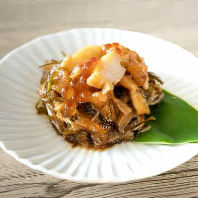 食べきりサイズの小さな北海道産松前漬けセット（海鮮蝦夷あわび・海鮮炙りほたて松前漬け各100g×各2個）
