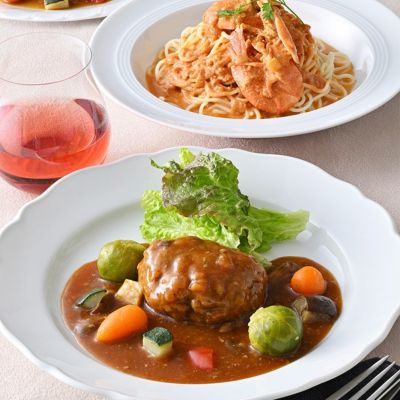 熊野牛ハンバーグ&海老のパスタセット