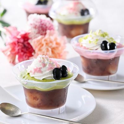 宇治抹茶とラズベリーの冷んやりぜんざい