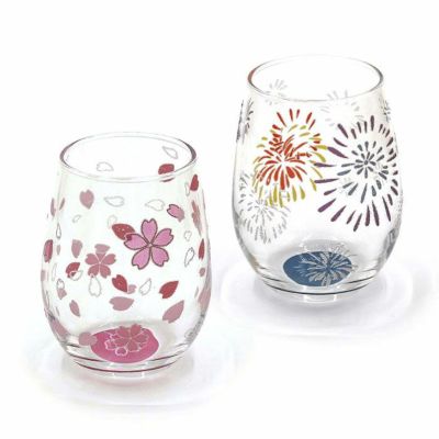 きらめく日本のグラス（桜・花火）2個セット
